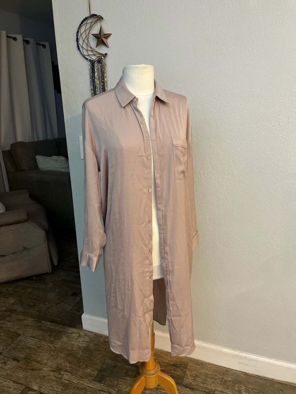 Barefoot Dreams Washed Satin Piped Nightshirt Size S